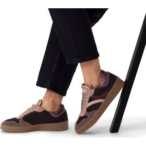 Manfield - Dames - Bordeaux Rode Sneakers - Suède - Vetersluiting - 3 cm Zoolhoogte
