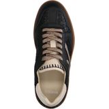 Manfield - Dames - Zwarte leren sneakers