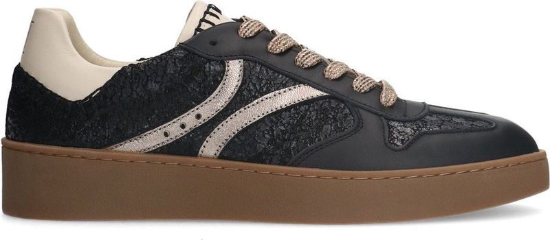 Manfield - Dames - Zwarte leren sneakers