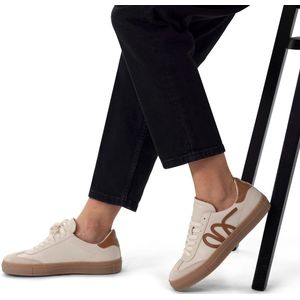 Manfield - Dames - Beige leren sneakers met suède details - Maat 38