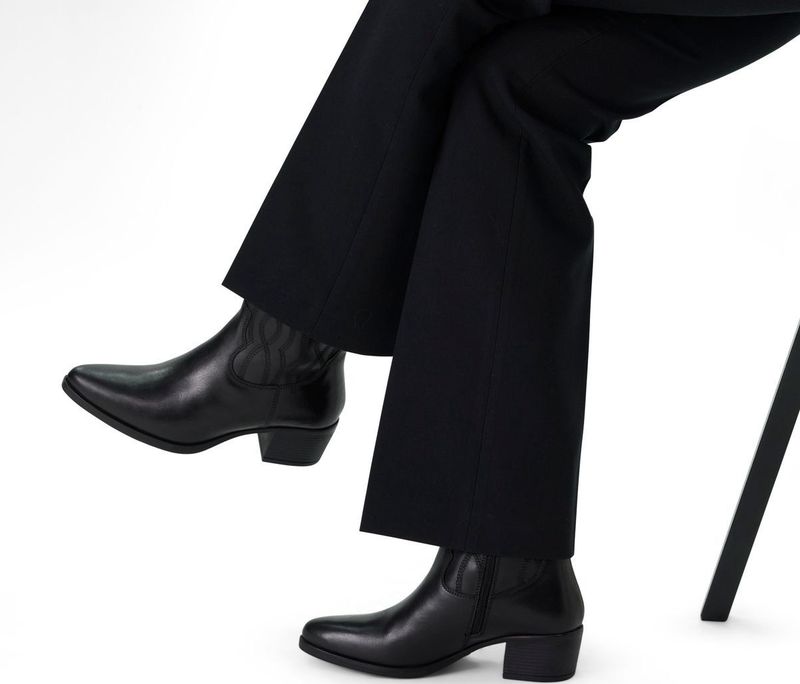 Manfield - Dames - Zwarte leren westernlaarsjes