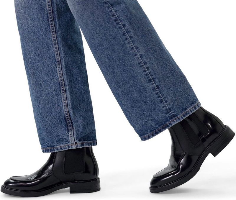 Manfield - Dames - Zwarte leren chelsea boots