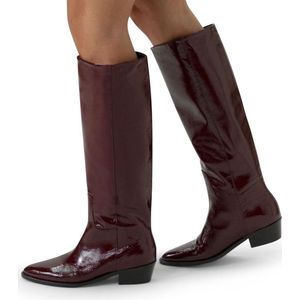 Manfield - Dames - Rode lakleren hoge laarzen