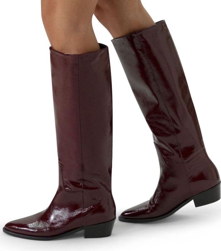 Manfield - Dames - Rode lakleren hoge laarzen