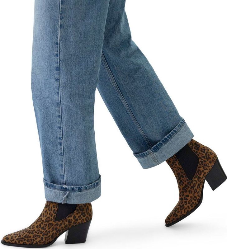 Manfield - Panterprint Leren Cowboylaarzen - Panterprint - Blokhak 7 cm