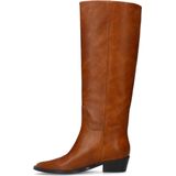 Manfield - Dames - Cognac Leren Hoge Laarzen - Blokhak 3 cm
