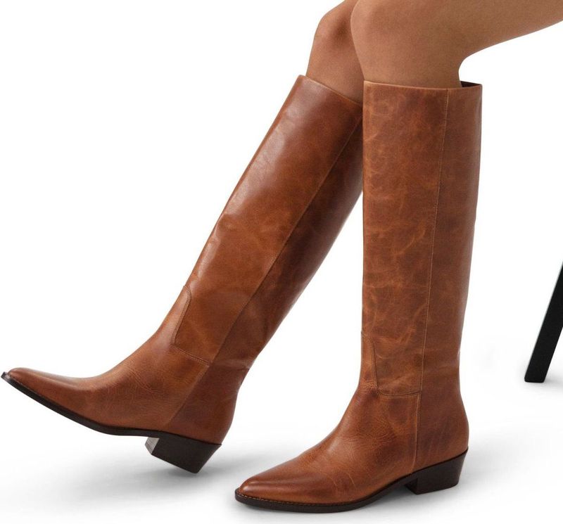 Manfield - Dames - Cognac Leren Hoge Laarzen - Blokhak 3 cm