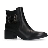 Manfield - Dames - Zwarte leren enkellaarsjes met hak