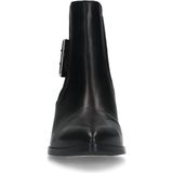 Manfield - Dames - Zwarte leren enkellaarsjes met hak