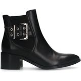 Manfield - Dames - Zwarte leren enkellaarsjes met hak