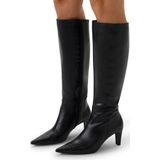 Manfield - Dames - Zwarte leren hoge laarzen met hak
