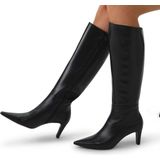 Manfield - Dames - Zwarte leren hoge laarzen met hak