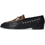 Manfield - Zwarte Leren Loafers - Panterprint - Gouden Studs