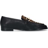 Manfield - Zwarte Leren Loafers - Panterprint - Gouden Studs