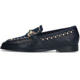 Manfield - Dames - Blauwe Leren Loafers - Gouden Studs - Denim Details