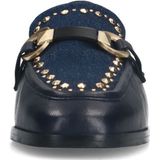 Manfield - Dames - Blauwe Leren Loafers - Gouden Studs - Denim Details