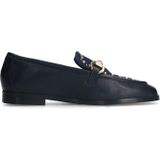 Manfield - Dames - Blauwe Leren Loafers - Gouden Studs - Denim Details