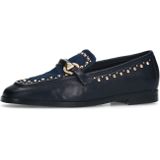 Manfield - Dames - Blauwe Leren Loafers - Gouden Studs - Denim Details