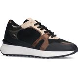 Manfield - Sneakers - Zwart - Leer - Uitneembare Binnenzool - 3 cm Witte Zool