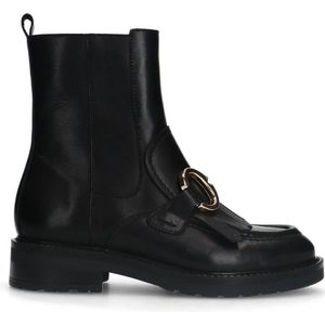 Manfield - Dames - Zwarte Leren Laarsjes - Goud Detail - Platte Hak