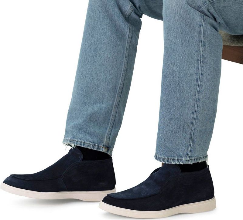 Manfield - Enkellaarsjes - Donkerblauw - Suède - Platte Zool