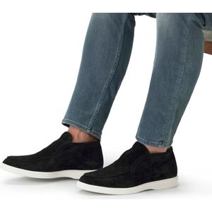 Manfield - Enkelboots - Zwart - Suède - Platte Zool - Leer Voering