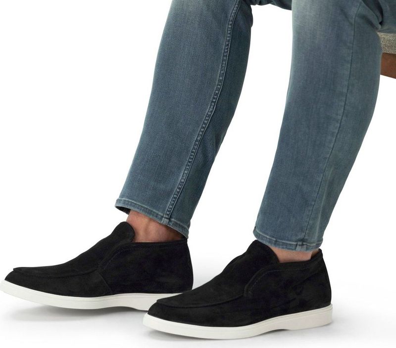 Manfield - Enkelboots - Zwart - Suède - Platte Zool - Leer Voering