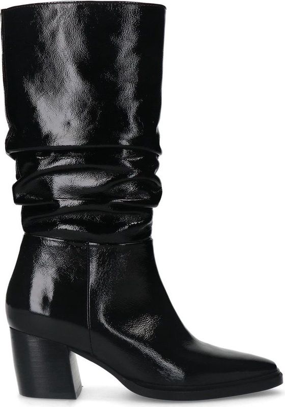 Manfield - Dames - Zwarte leren laklaarzen met hak