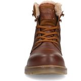 Manfield - Cognac Leren Veterboots - Bruin - Nepbont
