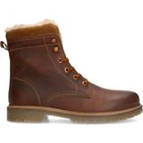 Manfield - Cognac Leren Veterboots - Bruin - Nepbont