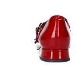 Manfield - Rode Lakleren Loafers - Hak 2 cm - 3 Bandjes met Gespsluiting