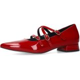 Manfield - Rode Lakleren Loafers - Hak 2 cm - 3 Bandjes met Gespsluiting