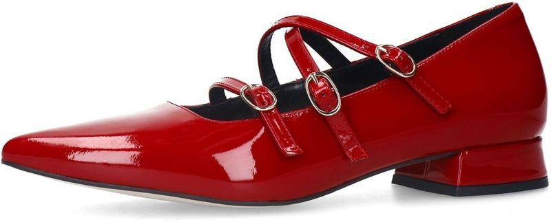 Manfield - Rode Lakleren Loafers - Hak 2 cm - 3 Bandjes met Gespsluiting