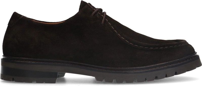 Manfield - Heren - Bruine Suède Veterschoenen - Suède - Dikke Zool 3 cm