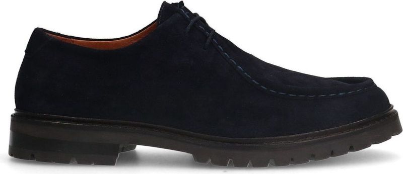 Manfield - Heren - Navy - Suède Veterschoenen - Dikke Zool 3 cm
