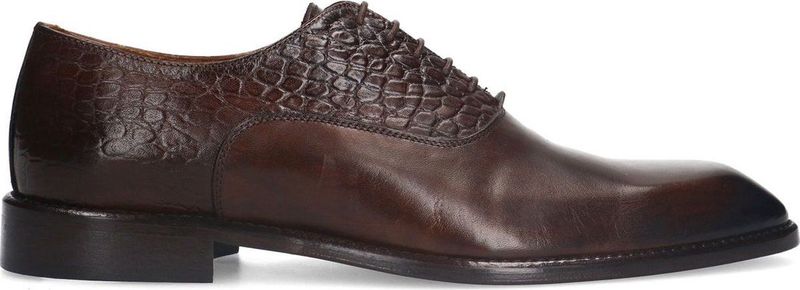 Manfield - Leren Veterschoenen - Bruin - Leer - Croco Details