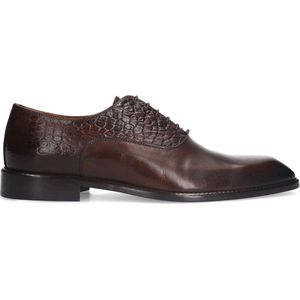 Manfield - Leren Veterschoenen - Bruin - Leer - Croco Details