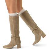 Manfield - Dames - Hoge Laarzen - Beige - Suède