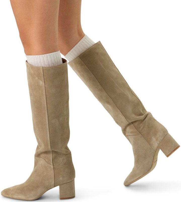 Manfield - Dames - Hoge Laarzen - Beige - Suède