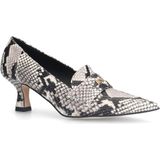 Manfield Grijze Leren Pumps met Slangenprint