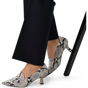Manfield Grijze Leren Pumps met Slangenprint