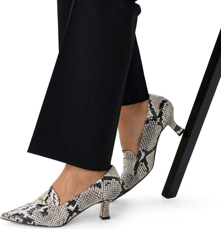 Manfield Grijze Leren Pumps met Slangenprint