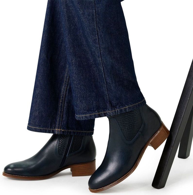 Manfield - Enkellaarsjes - Donkerblauw - Leer