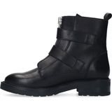 Manfield - Zwarte Enkellaarsjes - Leer - Ritssluiting - Gespdetail