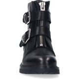 Manfield - Zwarte Enkellaarsjes - Leer - Ritssluiting - Gespdetail