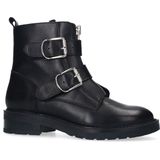 Manfield - Zwarte Enkellaarsjes - Leer - Ritssluiting - Gespdetail