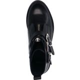 Manfield - Zwarte Enkellaarsjes - Leer - Ritssluiting - Gespdetail