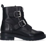 Manfield - Zwarte Enkellaarsjes - Leer - Ritssluiting - Gespdetail