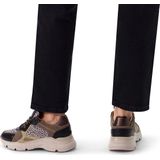 Manfield - Dames - Zwarte Leren Sneakers - Suède Panter Details - Crème Zool