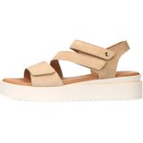 Manfield - Beige Suède Sandalen - Plateauzool - Klittenbandsluitingen